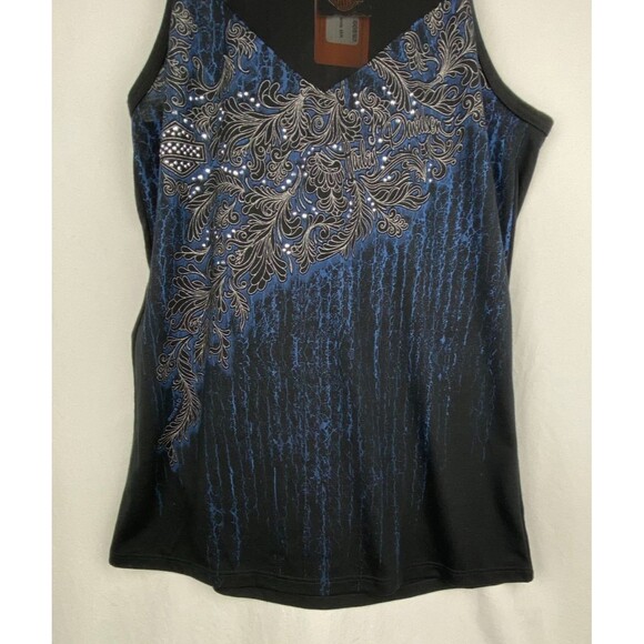 NWT Harley Davidson Tank Top Womens XS Black Blue Meshed Up Graphic Bling Mesh - Picture 4 of 11